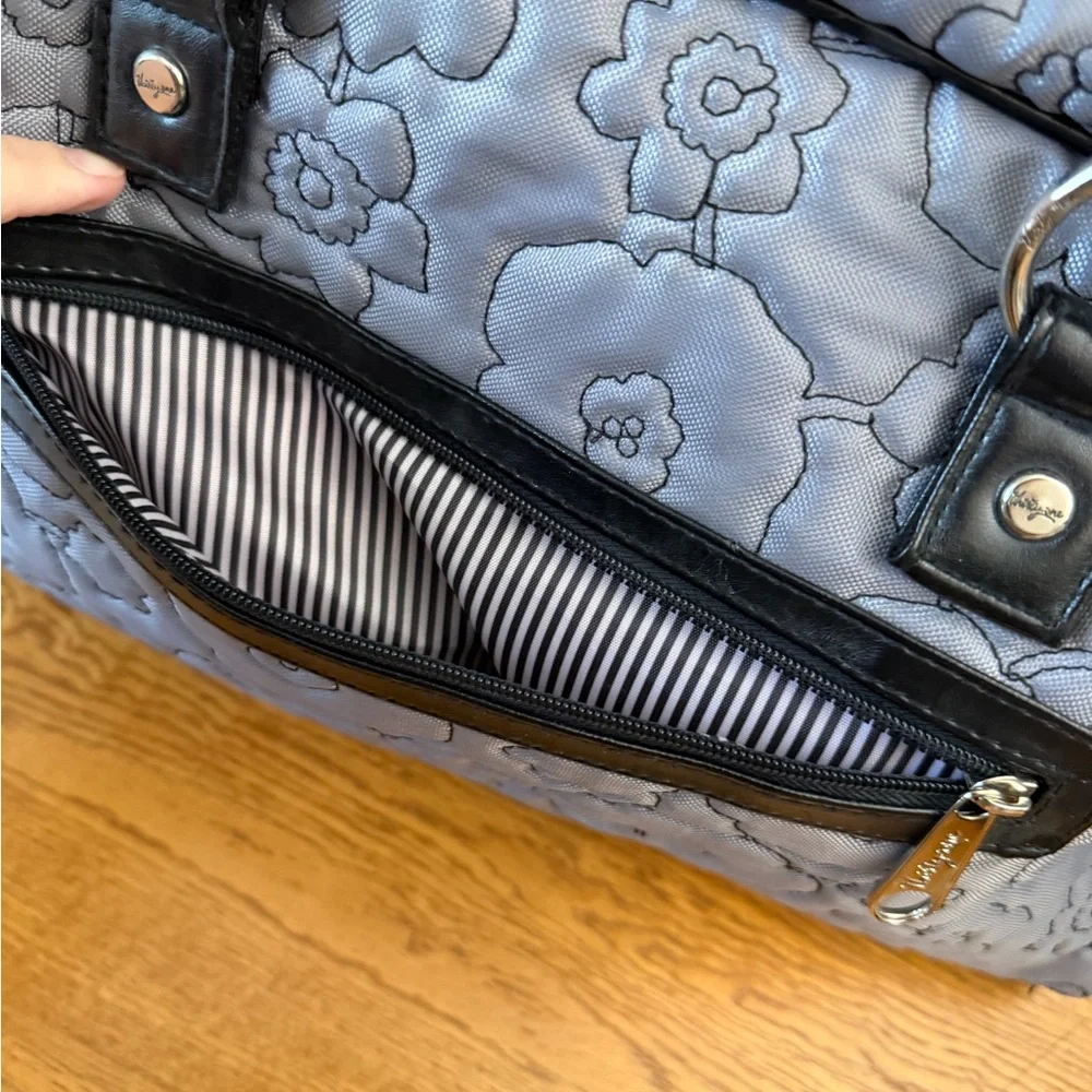 Thirty One City Weekender Bag Grey With Black Flowers Customized Teal L - Picture 6 of 13